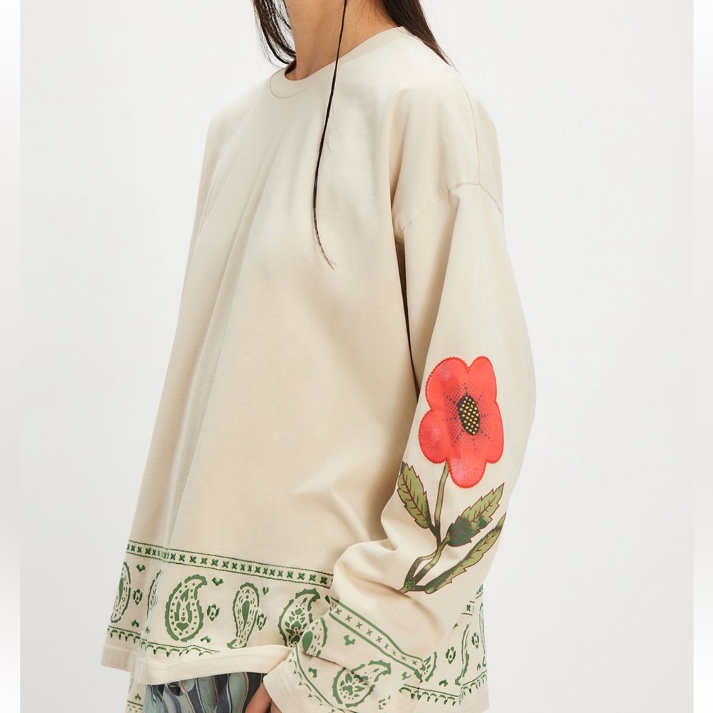 Free People and Found collaboration Cream Top with Red Floral Design